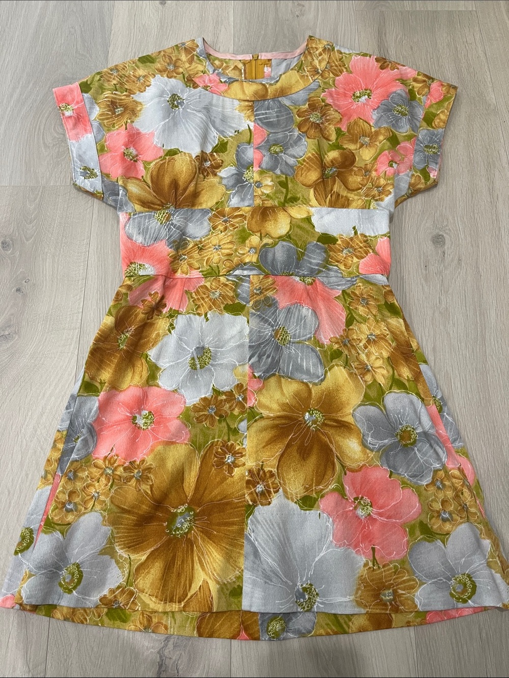 Kids Floral Fit-and-Flare Dress in Pink, Gold & Gray